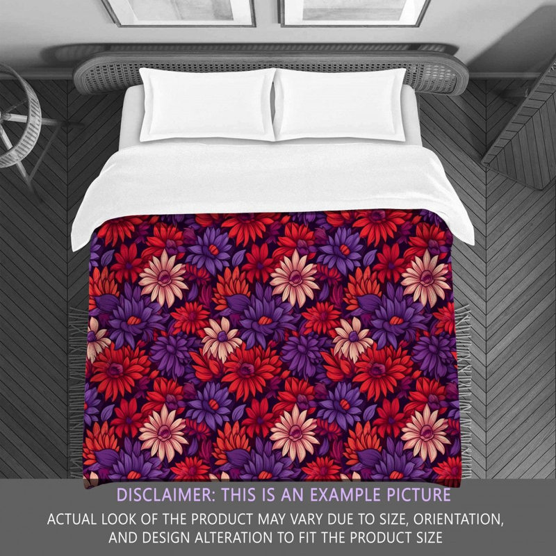 Machine Printed Comforter, Queen Comforter, Purple/Red Floral