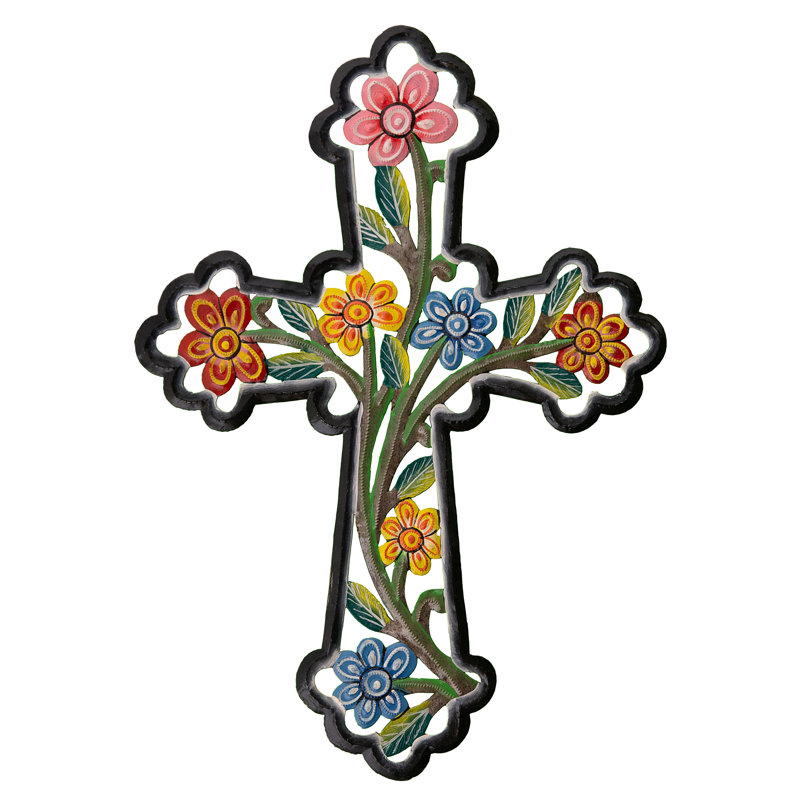 Croix florale peinte