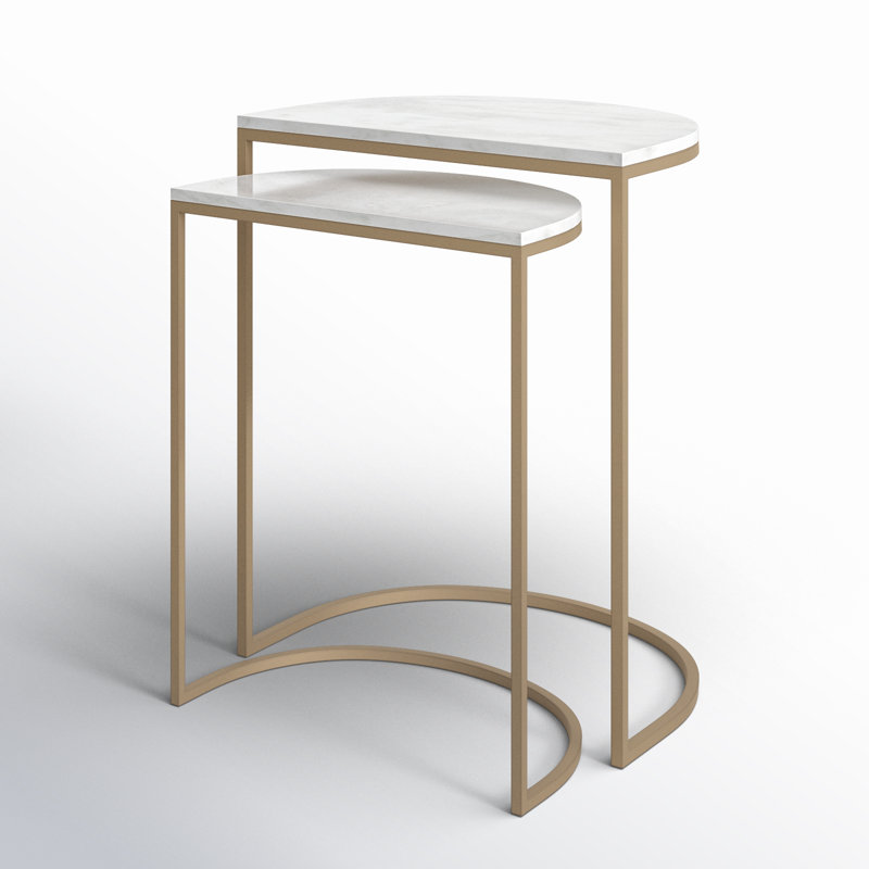 Polished White Marble and Brass Nesting C Tables