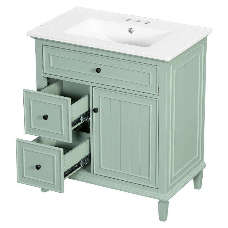 Meuble-lavabo moderne 30 po avec lavabo en céramique et cadre en bois Virello, Vert