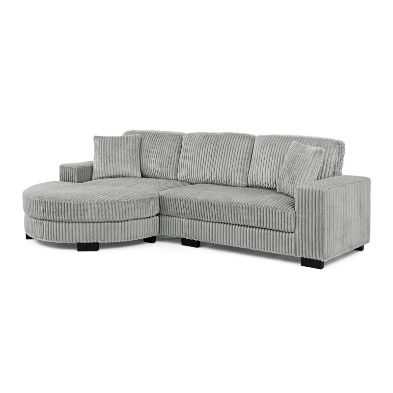 Canapé-lit en L en velours côtelé gris, rembourré avec style, assise et dossier confortables, structure en bois franc robuste, méridienne convertible, repose-pieds en forme d'arc pour canapé modulaire gris doux au toucher, modulaire, haut