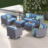 Lovall Wood 7 - Person Patio Conversation Sets with Cushions