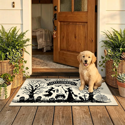  Non-Slip Indoor Outdoor Door Mat, 24"x36",vintage witch silhouette halloween