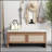 PP Rattan Storage Bench With Cushion, Faux Rattan Shoe Cabinet With 2 Doors, Mid-Century Modern Wood Entryway Seat, For Bedroom, Hallway, Mudroom