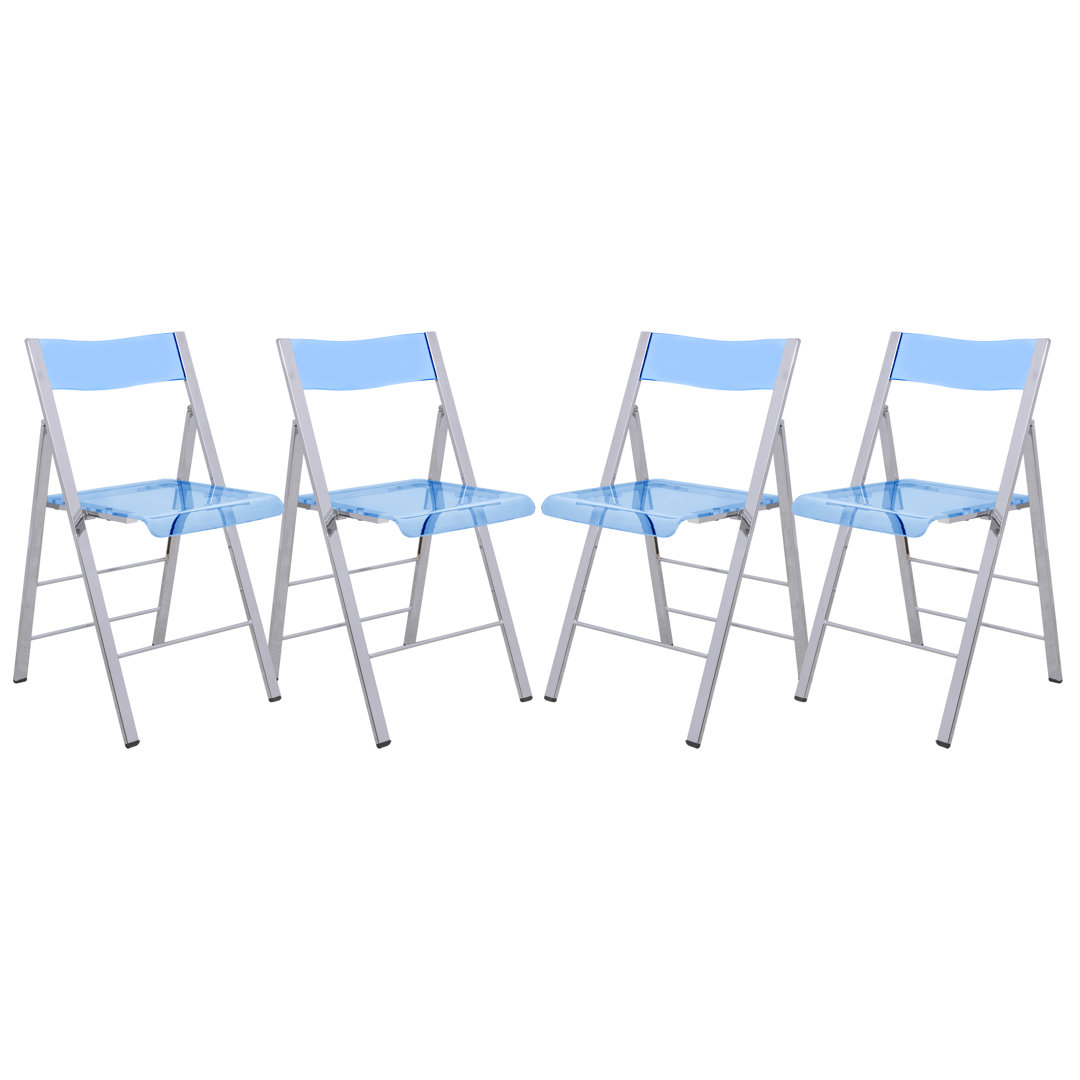 Transparent Acrylic Folding Chair with Stainless Steel Frame and Footrest – Stackable Open-Back Side Chair (Set of 4) Everly Quinn 