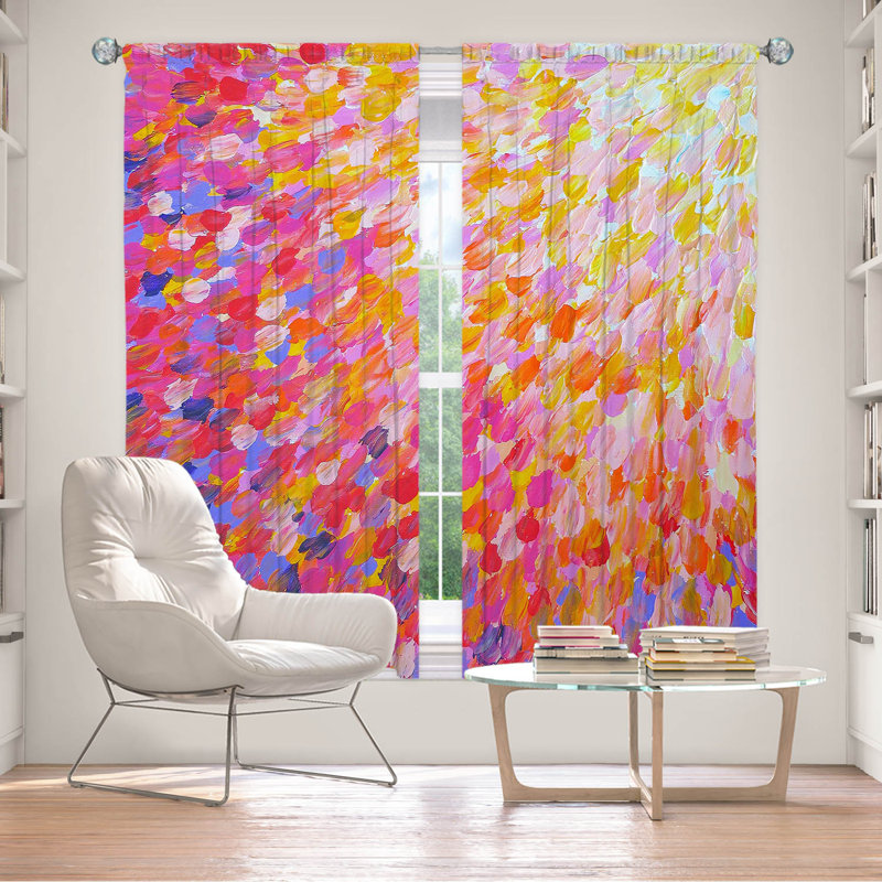 Room Darkening Curtain Pair, 40" W x 82" L, Pink/Orange/Yellow