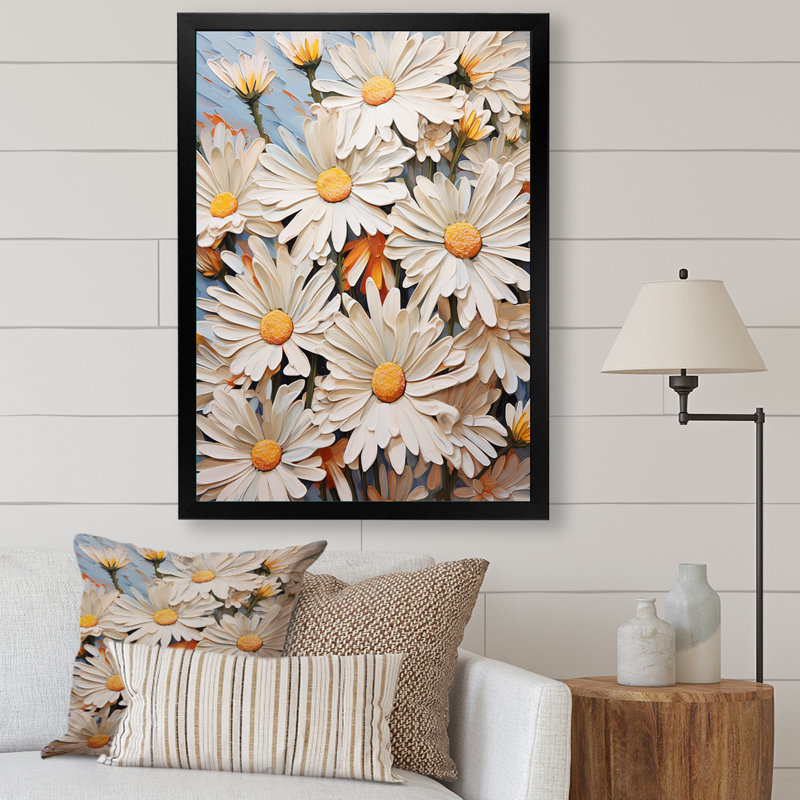 " White Daisy Meadow Elegance ", Black Single Picture Framed, 40" H x 30" W x 1.5" D
