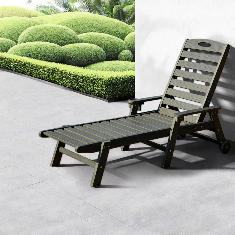 Durable Patio Lounge Chairs, Grey Hdpe Chaise With Adjustable Backrest For Relaxation