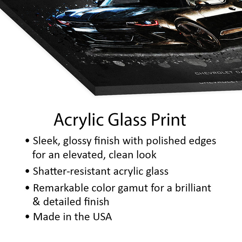 Imprimé acrylique sur verre acrylique, Camaro, H 16 po x l 24 po x P 0,25 po