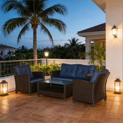 Canapé modulaire de jardin, ensemble de mobilier d'extérieur 4 pièces, ensemble de conversation pour mobilier d'extérieur