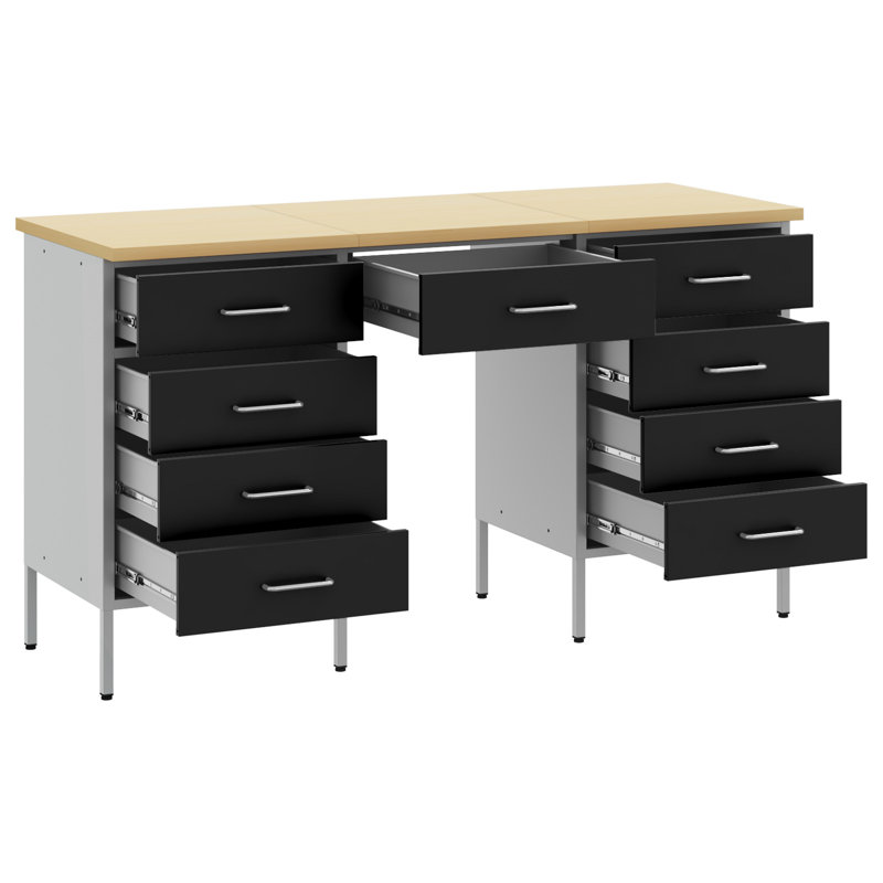 Set Of 3 Steel Large Height Adjustable Work Cabinet, Black