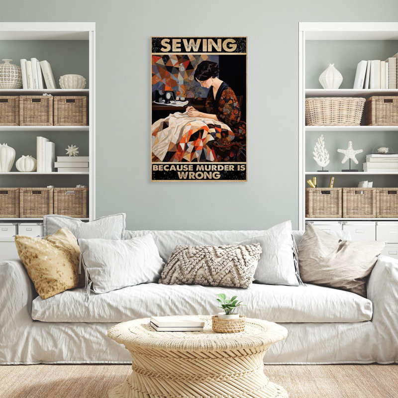 «Woman Sewing», reproduction d'art graphique sur toile tendue 1 pièce, H 36 po x l 24 po x P 1,25 po