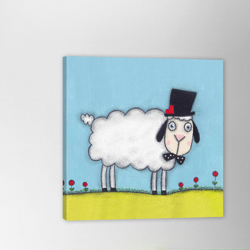 Charming Sheep with Hat Canvas Art for Kids' Nursery