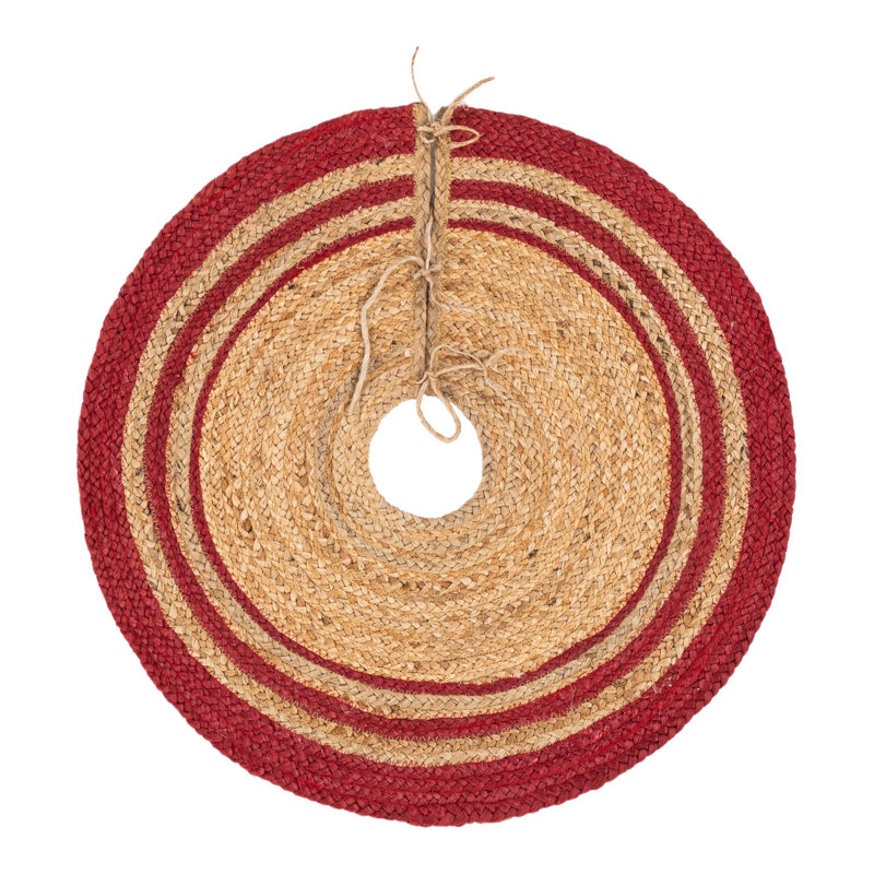 Jupe d'arbre de Noël à tisser Unique, Rond 2 pi 2 po, Beige / Rouge