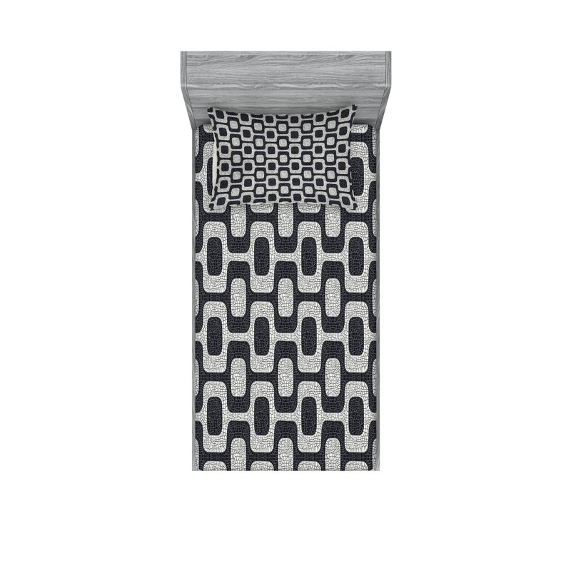 Drap-housse et coussin décoratif Ambesonne, gris pâle et blanc, Ensemble de draps-housses pour lit simple + 2 taie