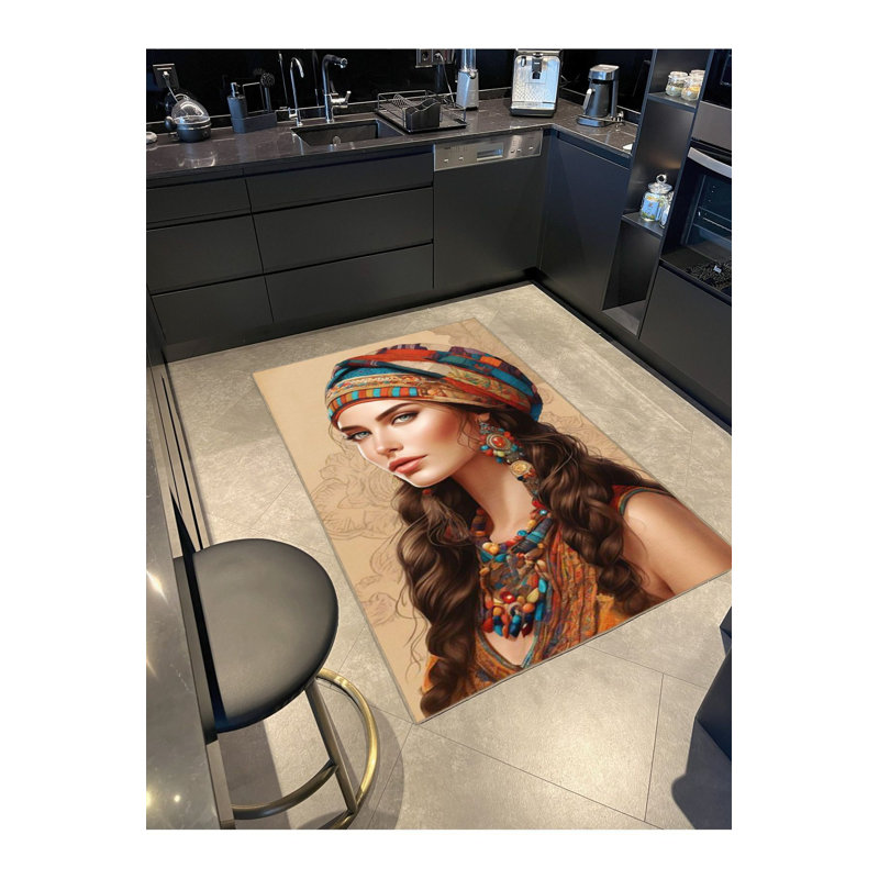 Tapis décoratif de fille moderne à motif coloré perlé lavable à la machine, Couvre-coussin carré de 3 pi 3 po inclus