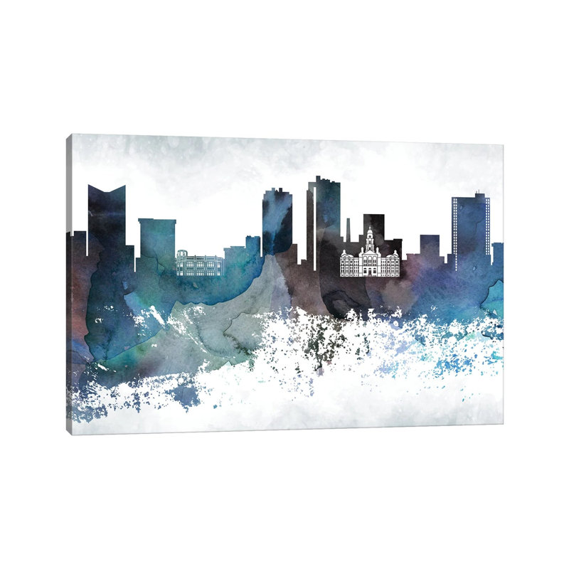 Fort Worth Bluish Skyline by WallDecorAddict - Wrapped Canvas Print, 20.32cm H x 30.48cm W x 1.91cm D