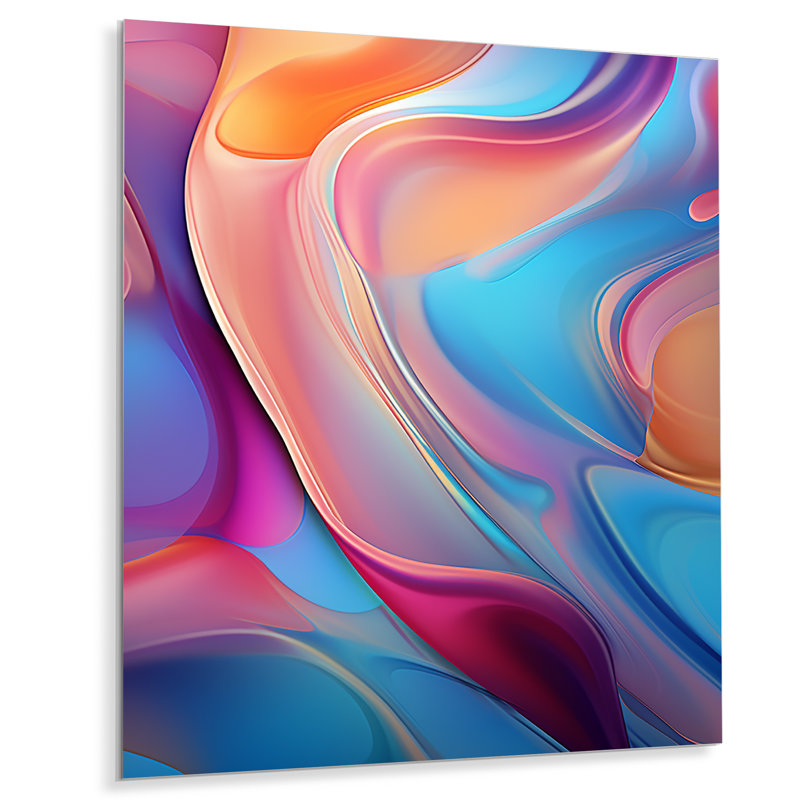 «Transitional Pink and Blue Shapes II», art mural abstrait sur toile en métal, H 32 po x l 24 po x P 1 po