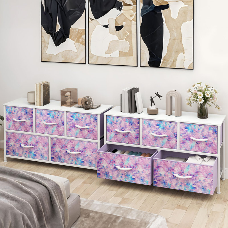 Kathiria 39.4"W 5 Drawer Small Dresser, Purple