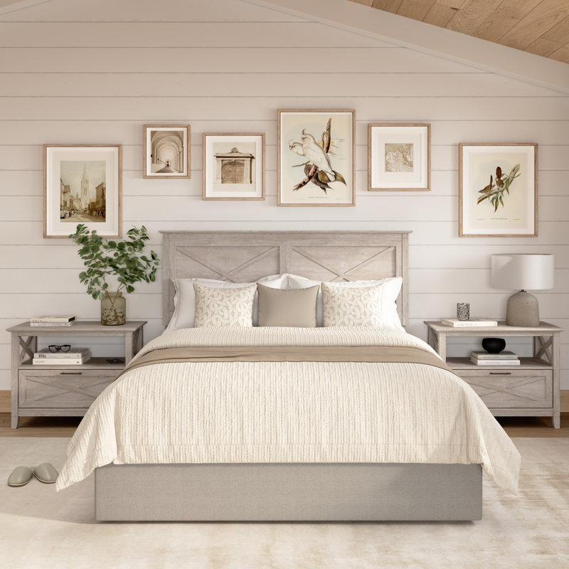 65W Full/Queen Headboard with Set Of 2 Nightstands, Bedroom Furniture, Gray
