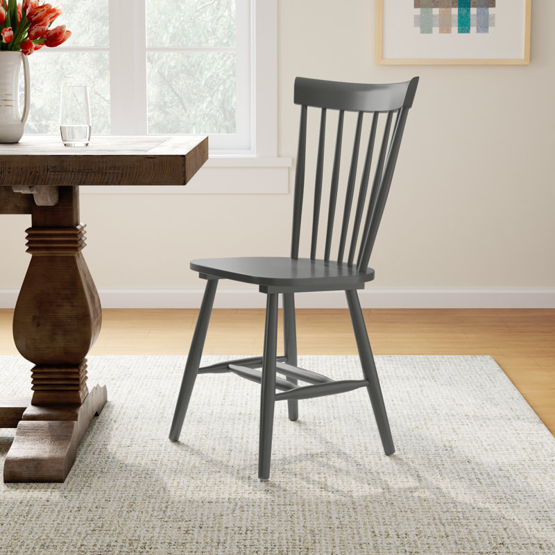 Matanna 17.3'' H Oak Solid Wood Side Chair, Charcoal Gray
