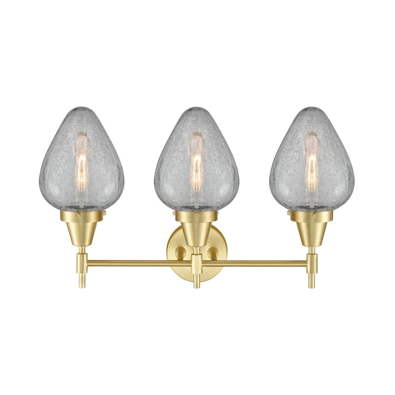 Éclairage pour meuble-lavabo à 3 lumières à intensité variable Gayle, Laiton satiné, Blanc mat