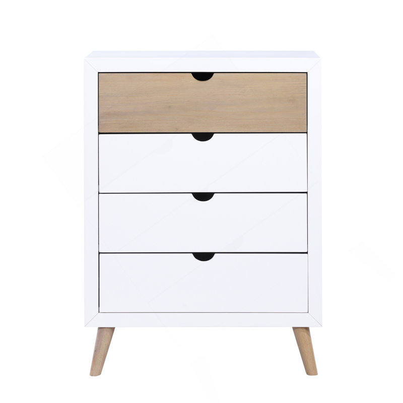 Commode de chambre blanche et naturelle avec tiroirs de rangement