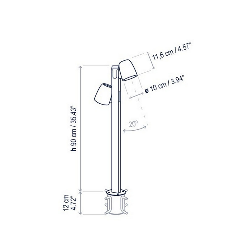 Borne d'éclairage DEL Nut B / 90 / 2L, Noir