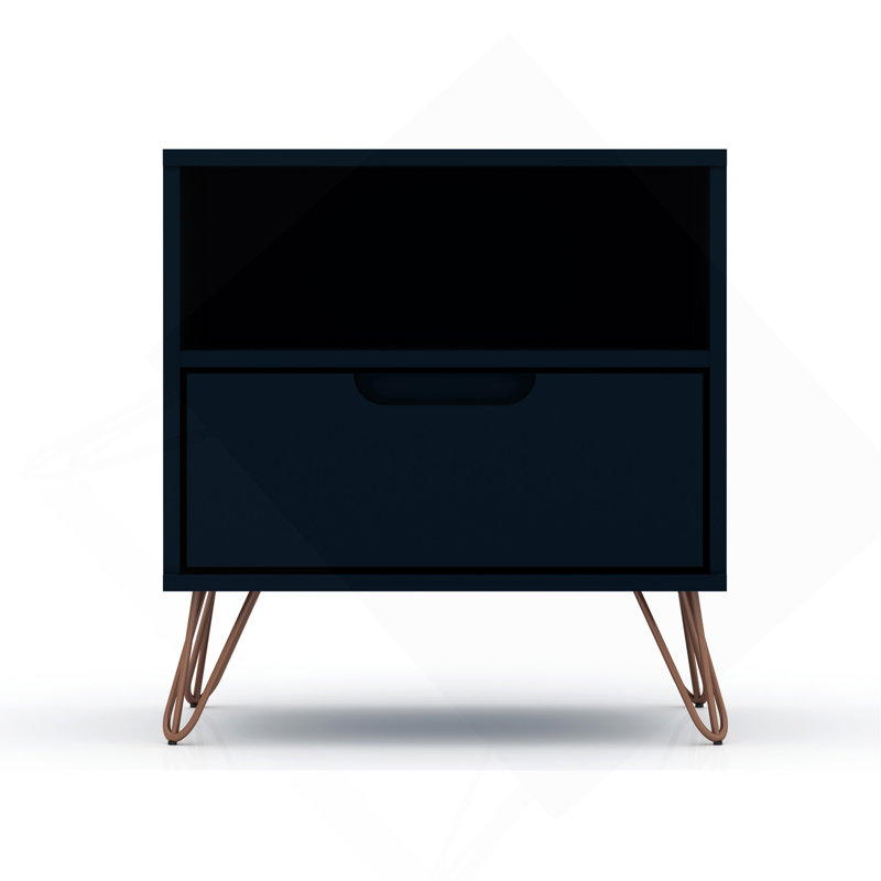 Rockefeller 20" Nightstand in Midnight Blue (1-Drawer), Dark Charcoal