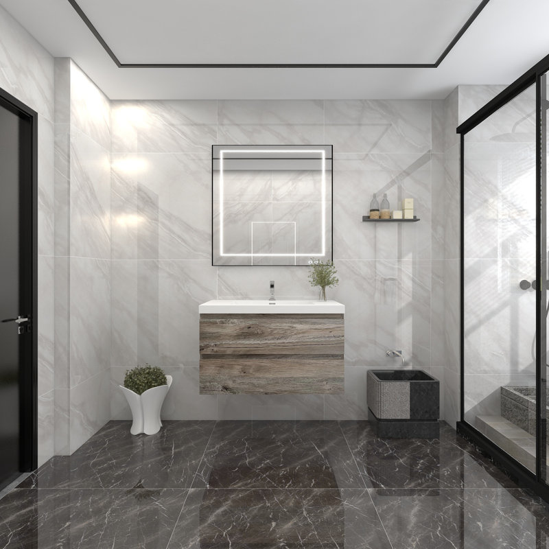 Deboser 36'' Single Bathroom Vanity with Acrylic Top, Nature Wood