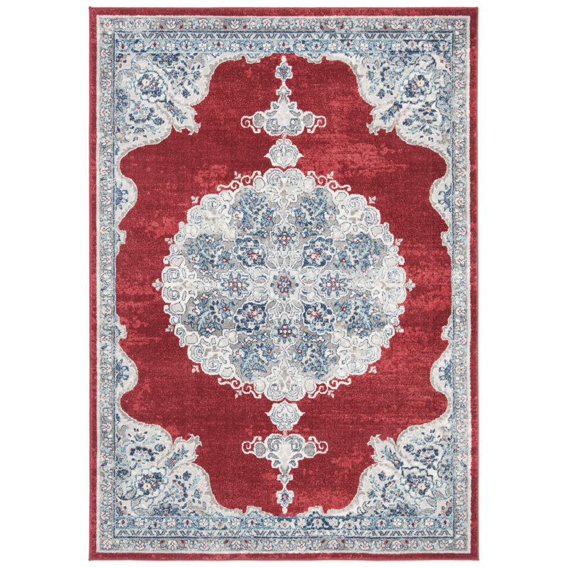 Barcus Oriental Red/Ivory Area Rug, Rectangle 5'3" x 7'6"