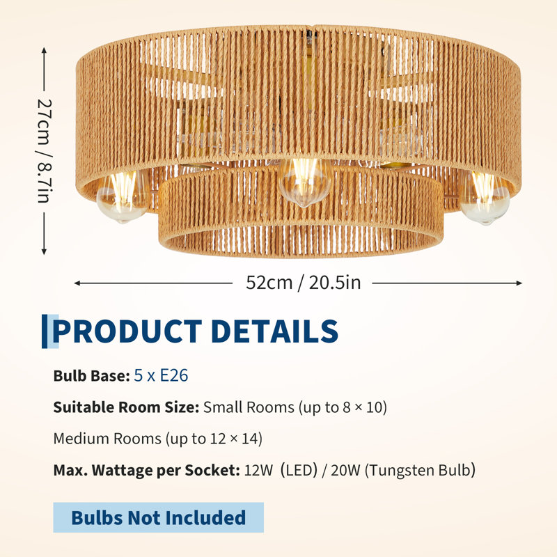 Ventilateur de plafond à profil bas de 20,5 po avec lumières, Fandelier de ferme sans lame avec télécommande, moteur CC réversible à 6 vitesses, montage encastré pour la cuisine de la chambre à coucher