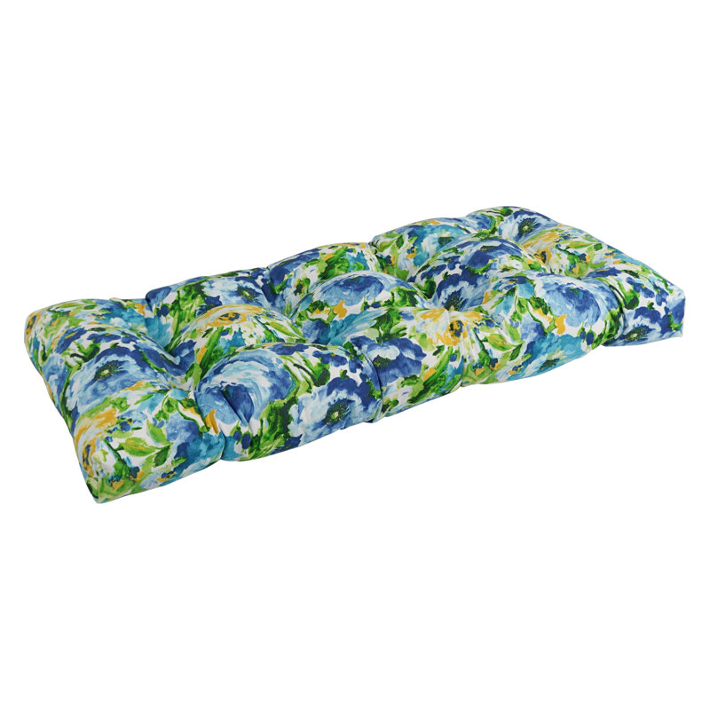 Outdoor 5'' Loveseat Seat Cushion, Light Blue/Green