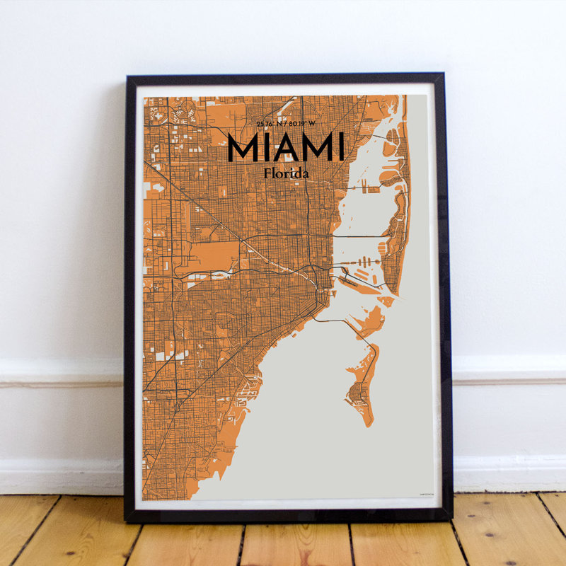 Miami City Map 1 Piece Wall Art, 50.8cm H x 40.6cm W x 0.13cm D