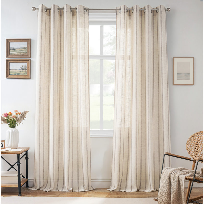 Rideau en mélange de lin Jeanenia, gris, L 52 po x L 96 po