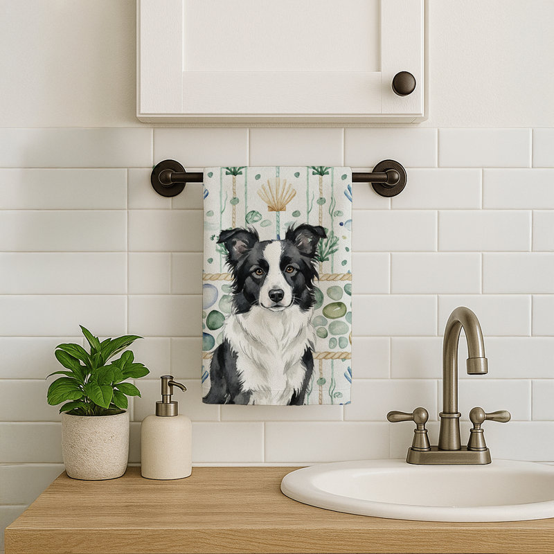 Border Collie Coastal Sea Glass Kitchen Towel, Border Collie