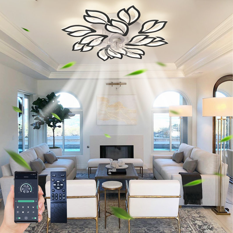 35'' Modern Ceiling Fans with Lights and Remote, Dimmable, 6 Speed, Reversible, Timing, Low Profile Ceiling Fan for Living Room