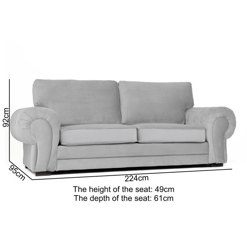 Fonda 3 Seater Velvet Sofa, Silver
