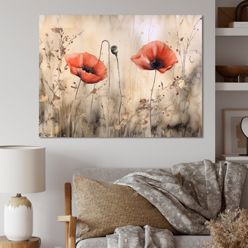 Brilliant Poppies III sur toile, H 34 po x l 44 po x P 1,5 po, Toile tendue