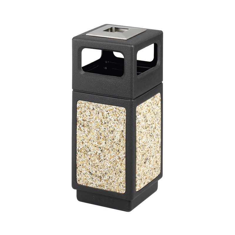 Black Textured Plastic Square Trash Can with Ashtray, 15 Gallon