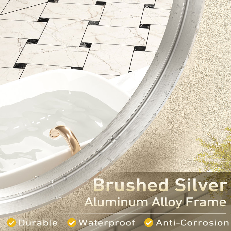 Aevar Tempered Glass and Aluminum Alloy Framed French Cleat Mounted Wall Mirror with 5-Year Warranty, 30" x 30"
