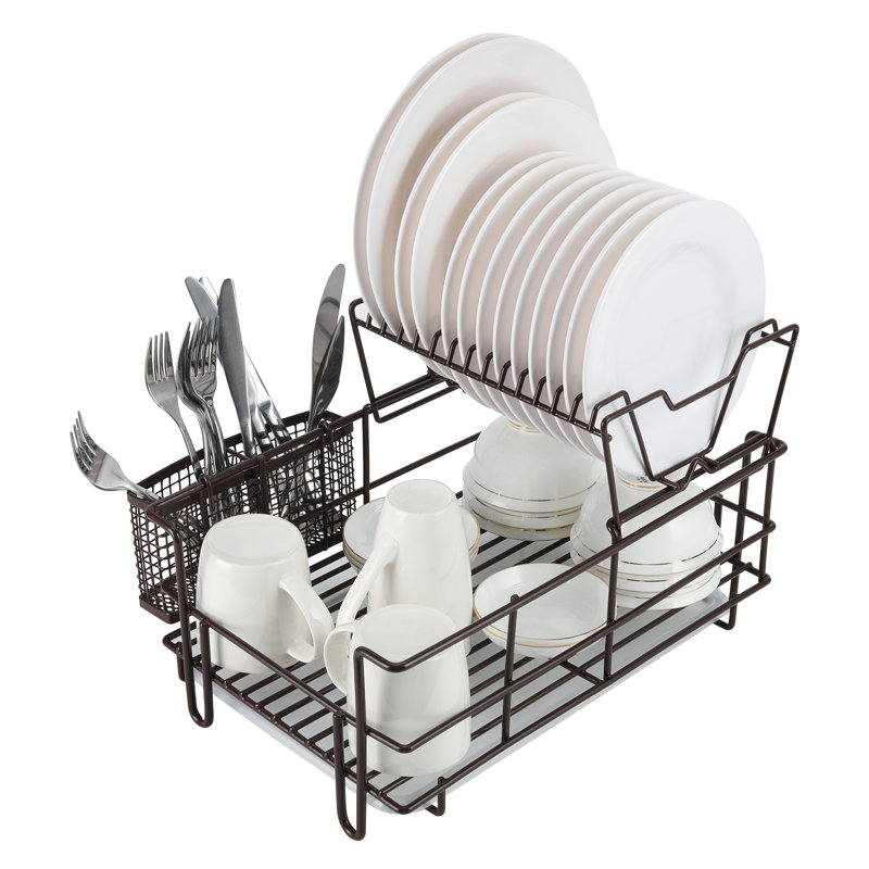 Séchoir en métal à 2 niveaux - égouttoirs à vaisselle de grande capacité pour comptoir de cuisine