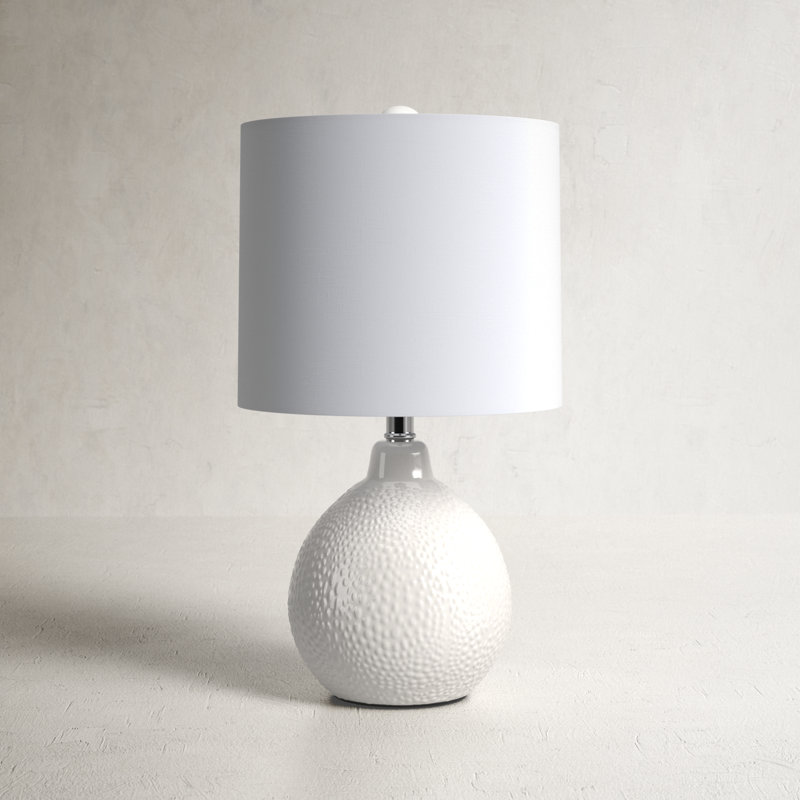 Ivory Ceramic Gourd Table Lamp with White Drum Shade