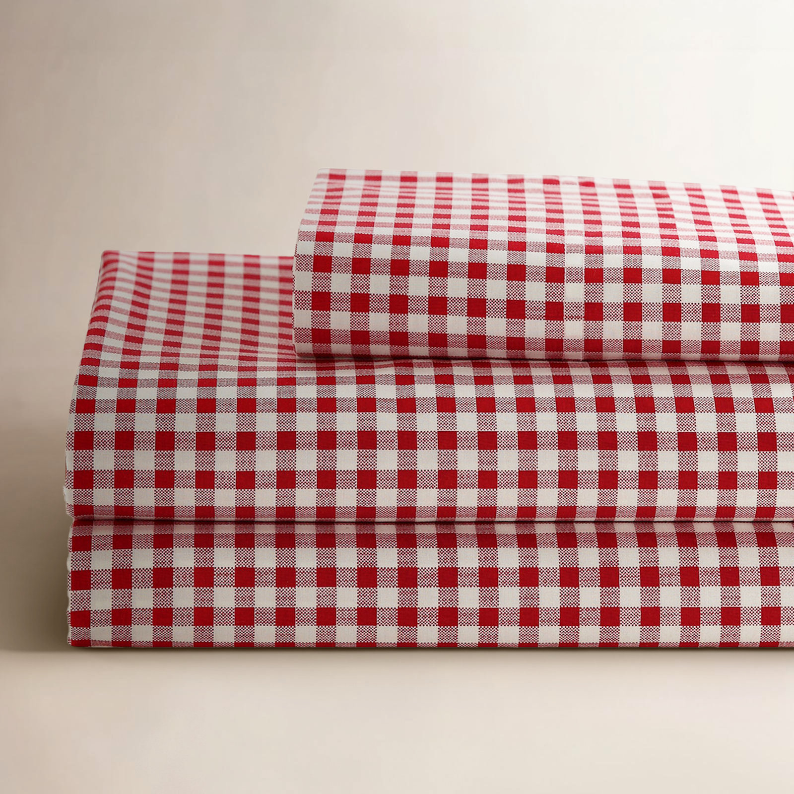 Gingham 250 Thread Count Plaid 100% Cotton Percale Sheet Set, Full/Double Sheet Set with 2 Standard Pillowcase, Red