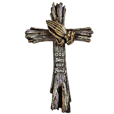 Resin Rustic Wall Cross Praying Hands on Driftwood Design