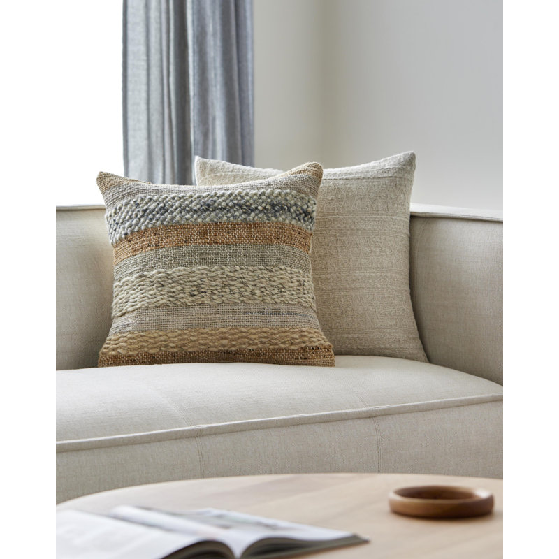 Boundary 20'' Beige and White Jute Wool Cotton Throw Pillow