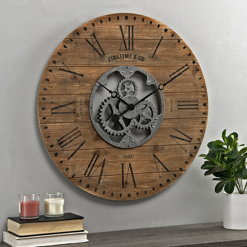 Oversized White Shiplap Gears Wall Clock with Galvanized Center
