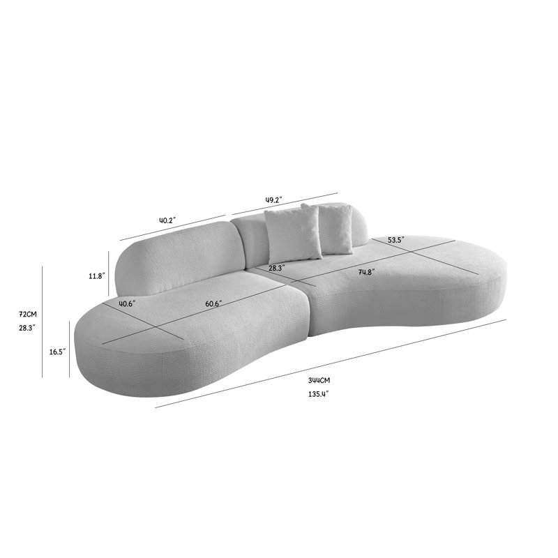 135‘’Curved Upholstered Sectional Sofa, Multiple Seating Positions, Fabric Upholstery Couch For With Pillows For Living Room Office,Apartment