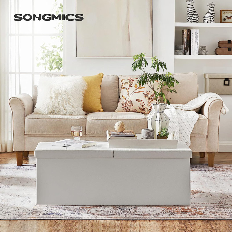 Upholstered Ottoman, White Leather Match