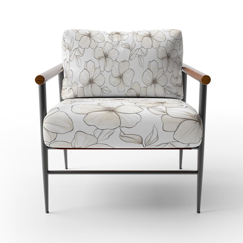 Chaise d'appoint Floral - Elegance Petals Ivory, Bras ronds bruns